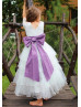 Ivory Lace Tulle Tiered Flower Girl Dress With Purple Belt